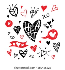 Doodle rustic hand drawn hearts.