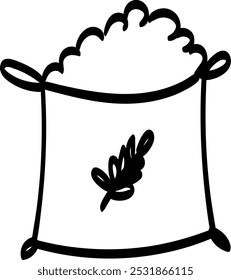 A doodle of a sack of flour from wheat or rice, symbolizing grains and harvest.