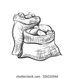 doodle sack of potatoes. Vector Illustration. Isolated in white background. 