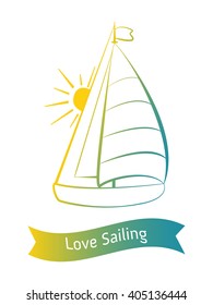 Doodle sail Boat Logo.Vector design of a sailing yacht with sun