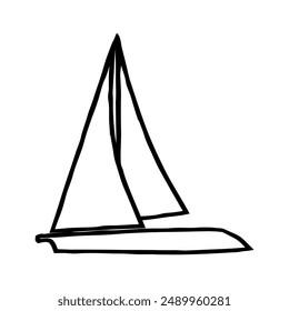 Doodle sail boat sketch. Hand drawn public transport graphic symbol