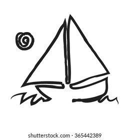 doodle sailboat, vector illustration icon