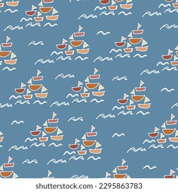 Ein doodle Segelboot nahtlos Vektormuster