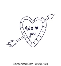 Doodle saint valentines heart vector illustrations. Coloring pages
