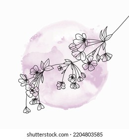 Doodle sakura branch with pink watercolour background. Elements on different layers.