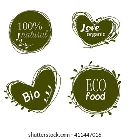 Doodle sale tags. Organic banners set. Love Organic