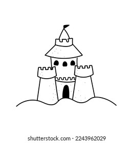 Doodle Sandburg. handgezeichnet von einer Sandburg einzeln auf weißem Hintergrund. Vektorgrafik-Aufkleber, Symbol, Design-Element. Vektorgrafik