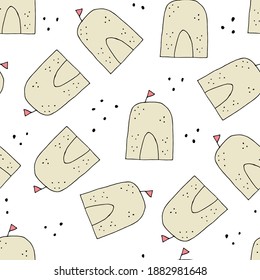 El doodle y el castillo son un patrón inquebrantable. fondo dibujado a mano. Ilustración del vector