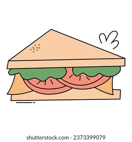 Doodle sandwich element. Vector element with food theme and doodle hand drawn style. Illustration.