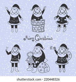 Doodle Santa Claus set, vector illustration collection