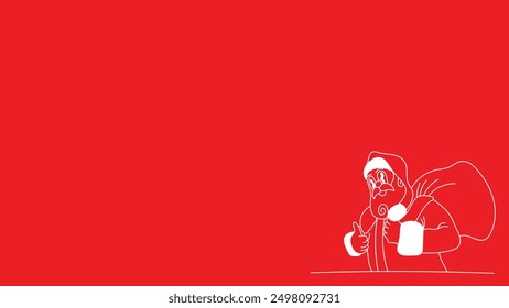 doodle santaclaus pointing away at copyspace isolated over red