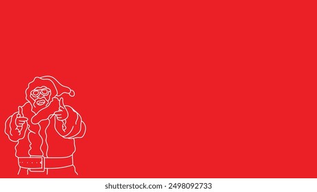 doodle santaclaus pointing away at copyspace isolated over red