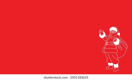 doodle santaclaus pointing away at copyspace isolated over red