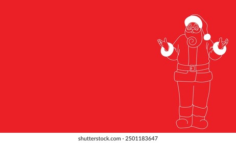 doodle santaclaus pointing away at copyspace isolated over red