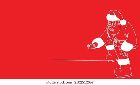 doodle santaclaus pointing away at copyspace isolated over red