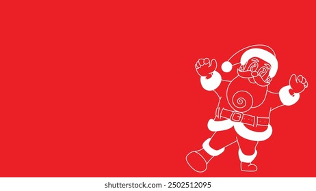 doodle santaclaus pointing away at copyspace isolated over red