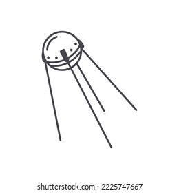Doodle satellite. Cartoon space object. International navigation technology. Hand drawn celestial outline icon. Vector illustration isolated on white background
