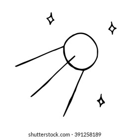 Doodle Satellite, vector hand drawn space element with star