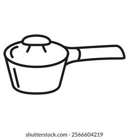 Doodle saucepan icon.Food culinary pot.Domestic object.  Kitchen utensil. Kitchen saucepan. Outline vector illustration.Isolated on white background.