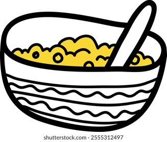 Doodle Saucer With Cereal Vector Illustration