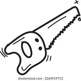 doodle saw icon outline vector