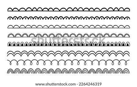 Doodle scalloped edge seamless brush stroke. Hand drawn scalloped border. Fabric laces silhouette. Repeat cute vintage frill ornament. Texture ribbon. Vector illustration isolated on white background. Foto stock © 