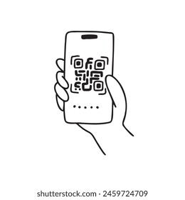 doodle scan qr code illustration isolated background. hand drawn line style. Vector illustration