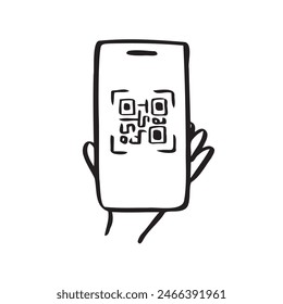 doodle scan qr code illustration isolated background. hand drawn line style. Vector illustration