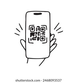 doodle scan qr code illustration isolated background. hand drawn line style. Vector illustration