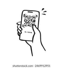 doodle scan qr code illustration isolated background. hand drawn line style. Vector illustration