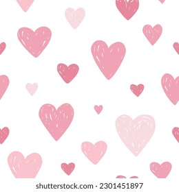 Doodle Scandinavian hearts seamless pattern. Valentine or girl print design, vector illustration.