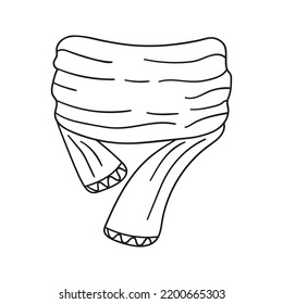 Doodle scarf, winter, autumn wardrobe item isolated on a white background. Hand drawn, simple outline illustration. It can be used for decoration of textile, paper.