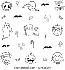 Doodle of scary face halloween on white backgrounds