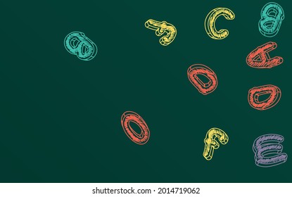 Doodle School Board Vector Green Background. Chalk Decorative Illustration. Drawing Font Chalkboard Sketch. Sketchy Art.
