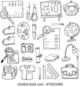 Doodle of school element bag globe shoes vector art