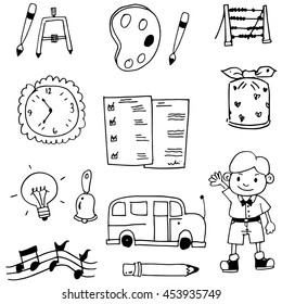 Doodle of school with hand draw flat illustration