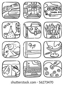 Doodle school icons set, vector illustration