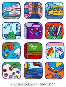 Doodle school icons set, vector illustration