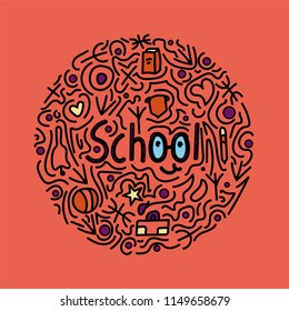 Doodle school, round illustration, vector clip art