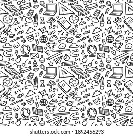 Doodle School seamless pattern sketch black line hand drawn vector illustration