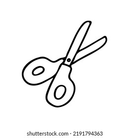 Tijeras de doodle aisladas sobre fondo blanco. Ilustración del contorno del vector. Esbozo.