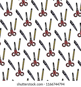 doodle scissors and pen school tools background