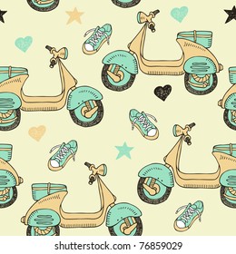 doodle scooter seamless pattern