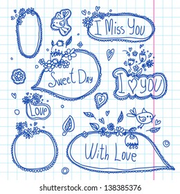 Doodle scrapbook elements set of speech and thought blobs
