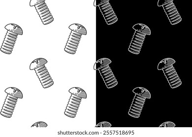 doodle screw bolt seamless pattern on black white background for print on packaging, stationery, merchandise.  retro screw bolt fastener pattern background. pattern of screw bolt line icon background