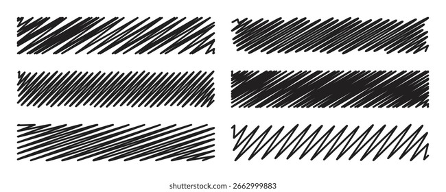 Doodle scribble black shapes collection. Rectangle set. The hand drawing effect. Brush texture. Editable stroke. Vector elements for posters, banners, design and projects. White background.