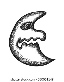 doodle scribble comic moon, vector illustration icon