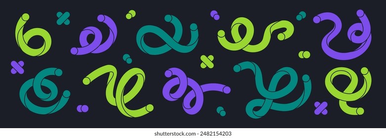 Doodle scribble lines. Abstract colorful shapes, twisted creative minimalist style symbols flat vector illustration set. Funny childish drawing shapes collection