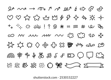 Doodle Scribble Set with Arrow, Heart, Star, Natural Elements in Hand Drawn Style Editable Stroke Vector Illustration