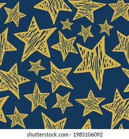 Doodle scribble star seamless pattern vector graphic design. Sky object symbols in hand drawn style. Doodle stars, black scribble elements on white background. Grunge cartoon seamless ornament